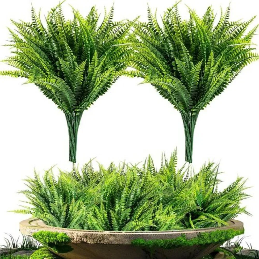 Artificial Fern Plants UV Resistant Outdoor Indoor Faux Greenery Decor Set of 10
